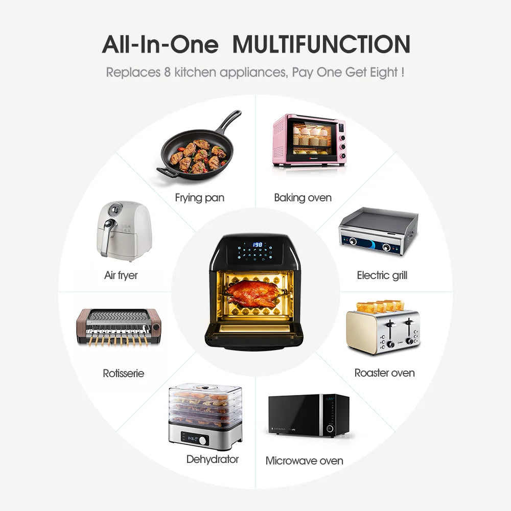 Air Fryer Oven Toaster 12L 1500W Rotisserie and Dehydrator With LED Digital Touchscreen 16-in-1 Countertop Oven