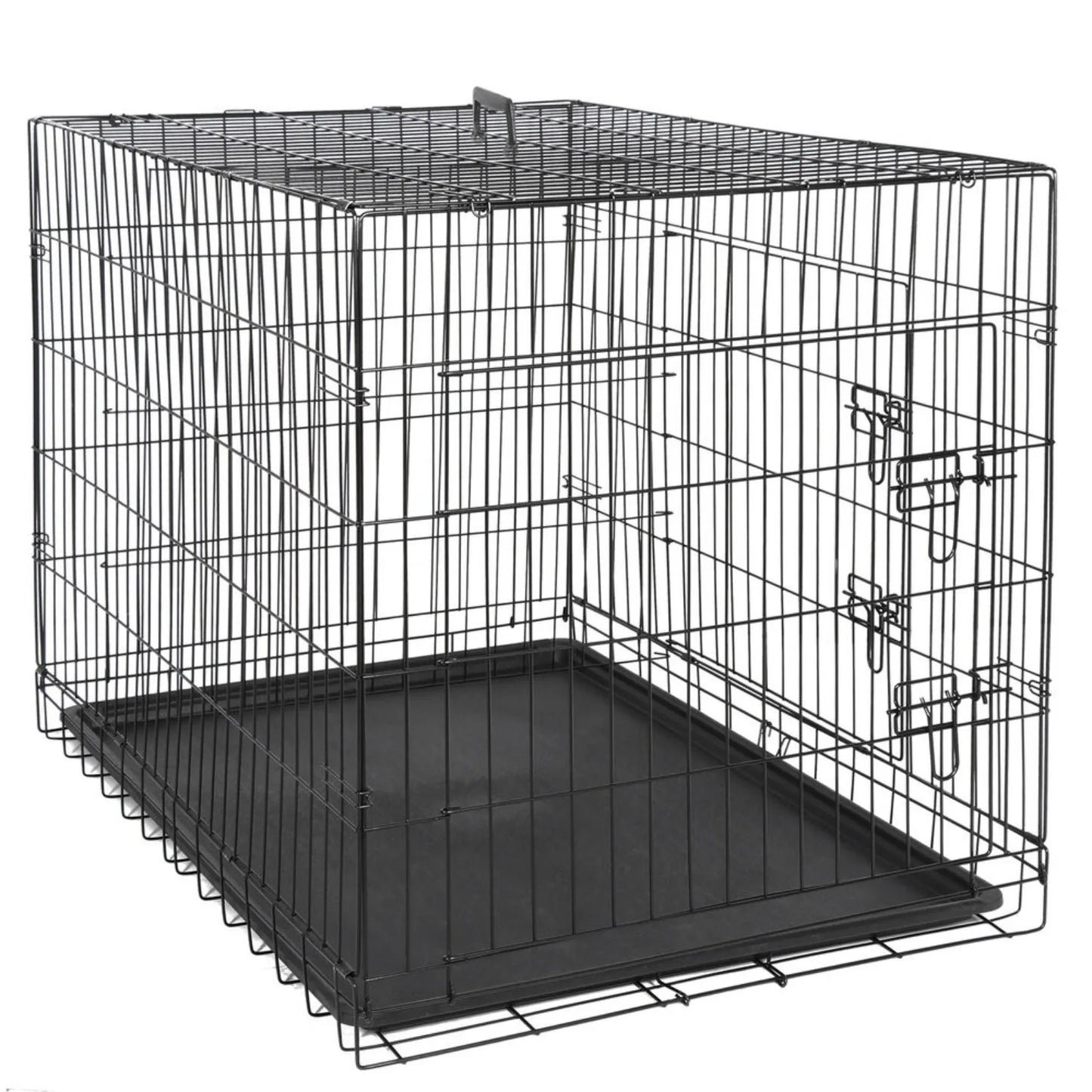 42" Dog Crate Folding Dog Kennel Metal Pet Dog Cage 2 Doors with Tray Pan Black United States