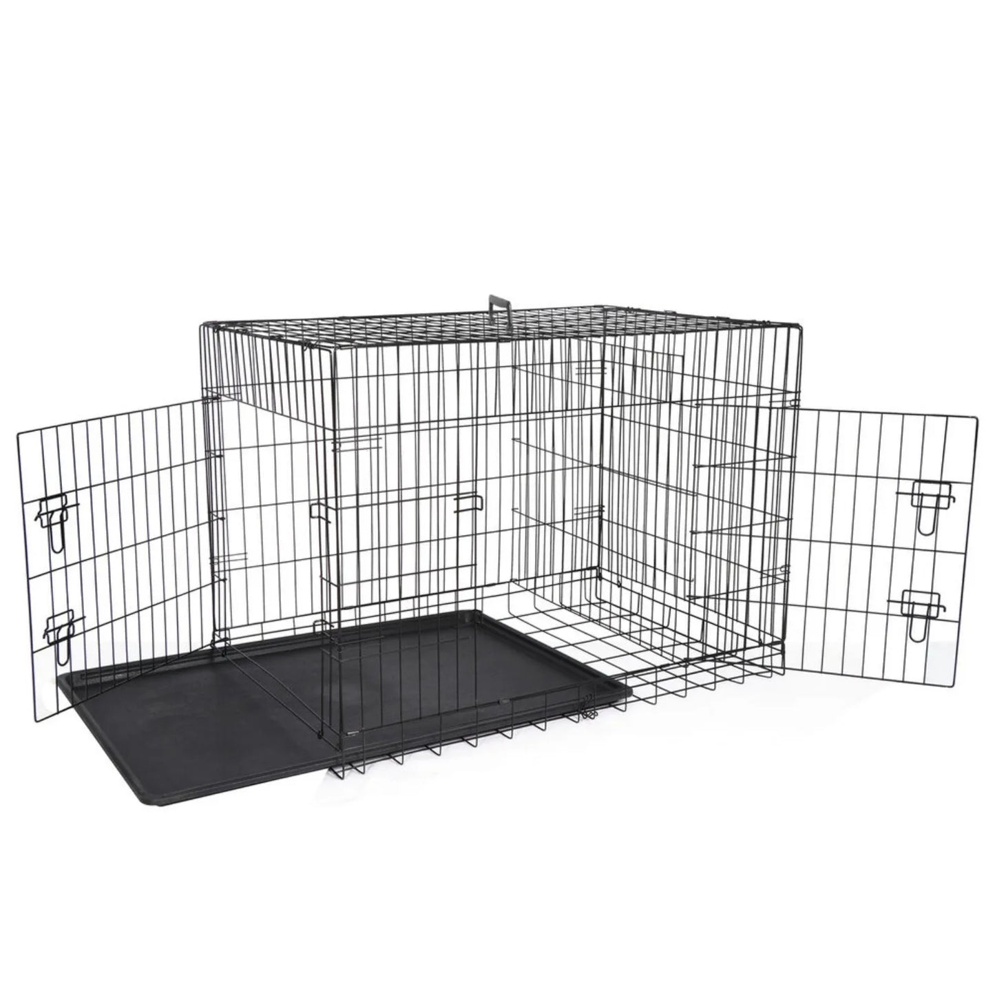 42" Dog Crate Folding Dog Kennel Metal Pet Dog Cage 2 Doors with Tray Pan Black United States