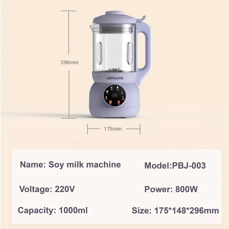 1000ml Smart Soybean Milk Machine Fully Automatic Filter-free Wall Breaker Multi-function Blender Home Juicer Kitchen Tools 800W