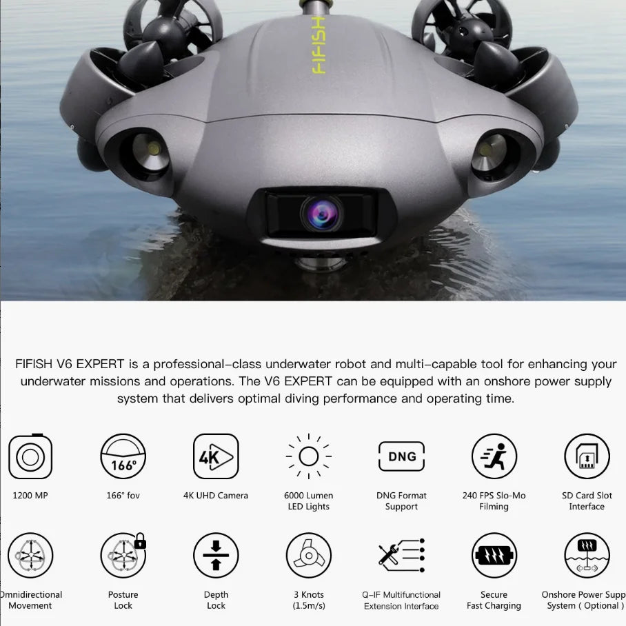 FIFISH M200A Underwater Photography ROV Robotwith Robotic Arm, 4K UHD Camera With Portable Industrial Case 100M Diving Rov Drone