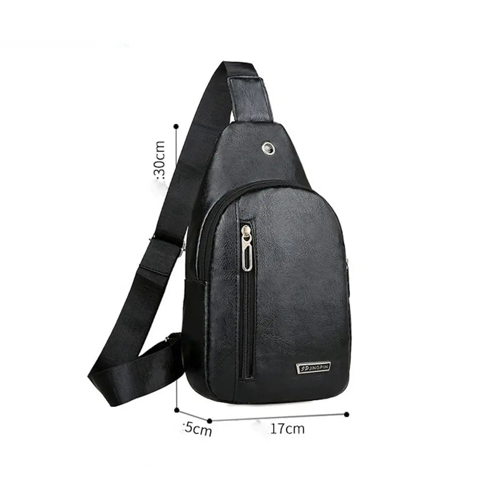 Man Bag Simple With Earphone Hole Phone Shopping Travel Messenger Bag Crossbody Bag PU Leather Men's Handbag