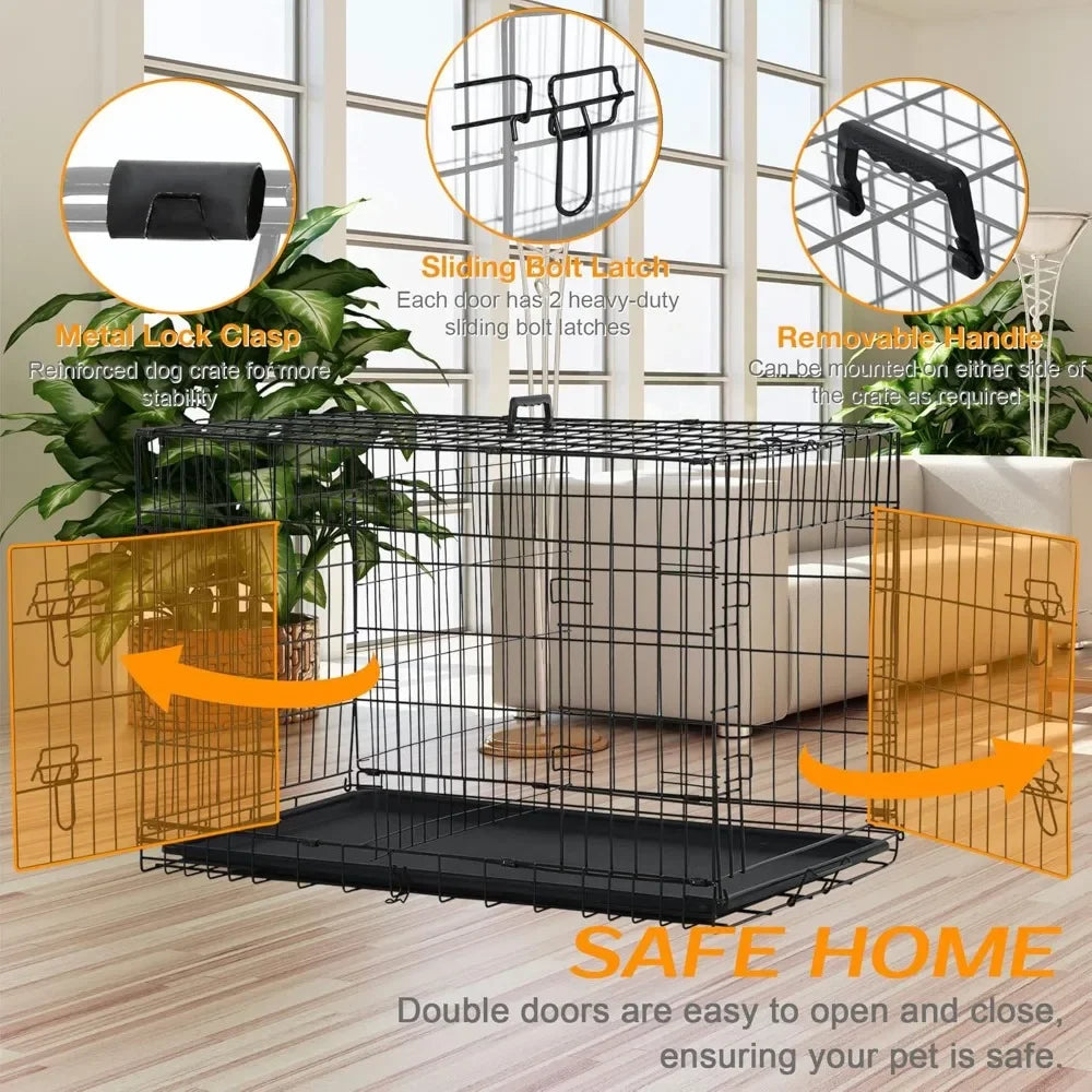 48 Inch Dog Crate Dog Cage for Large Dogs Folding Mental Wire Dog Kennel Outdoor and Indoor with Double-Door Divider Panel