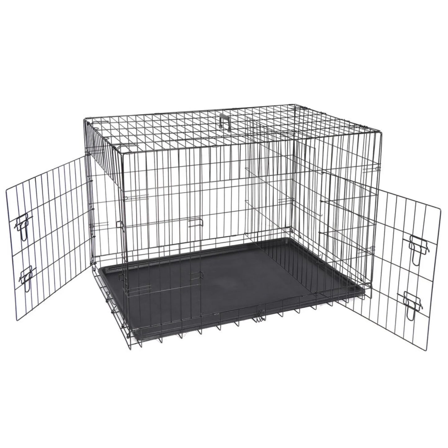 42" Dog Crate Folding Dog Kennel Metal Pet Dog Cage 2 Doors with Tray Pan Black United States