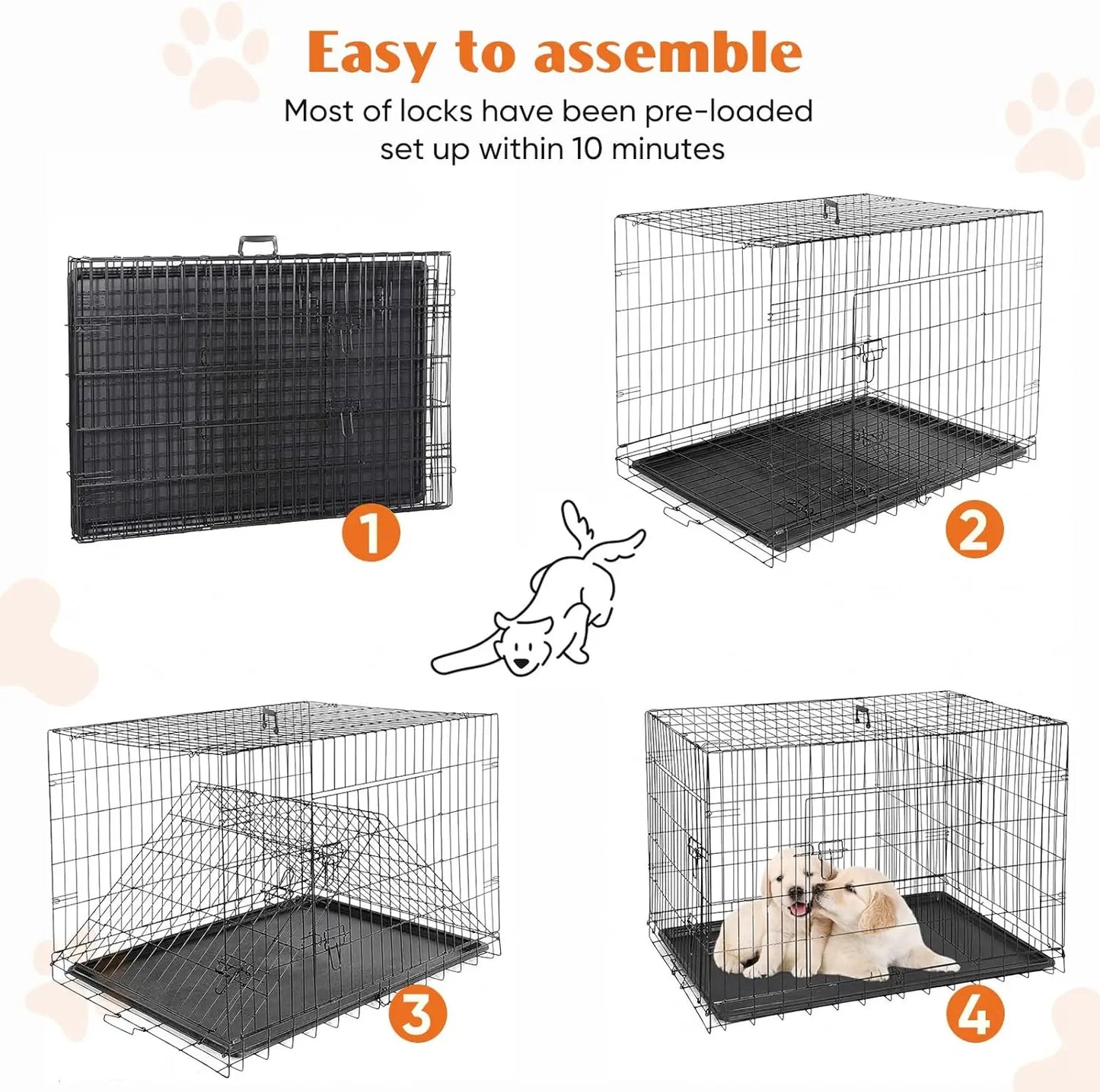 30 Inch Double Door Folding Metal Wire Dog Cage with Plastic Leak-Proof Pan Tray, Pet Kennel for Indoor, Outdoor, Travel