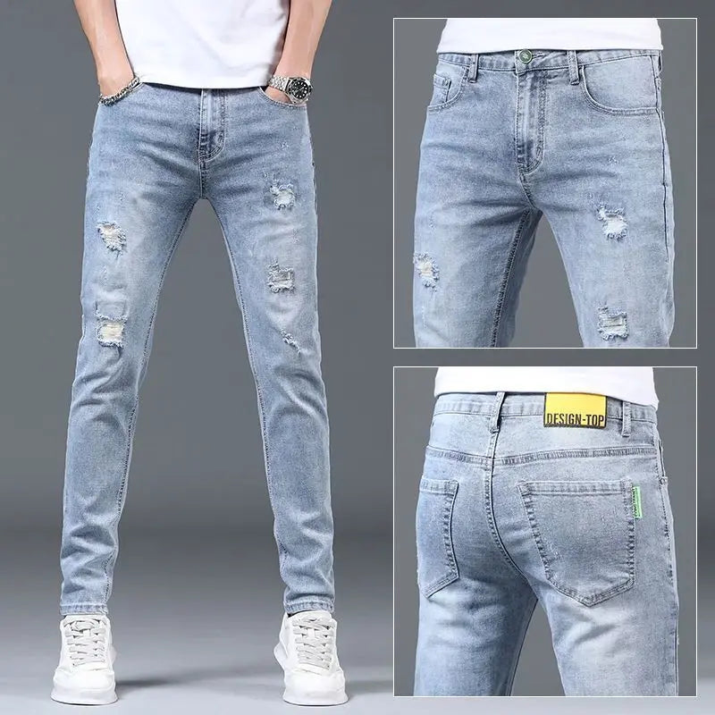 Luxury Summer Designer Korean Classic Streetwear Cowboy Pants for Men Fashionable and Comfortable Boyfriend Skinny Jeans Men