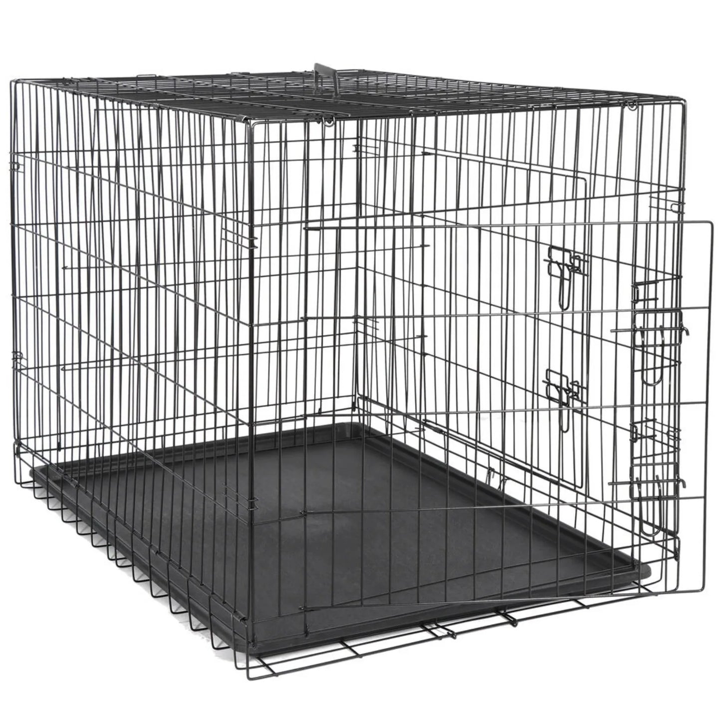 42" Dog Crate Folding Dog Kennel Metal Pet Dog Cage 2 Doors with Tray Pan Black United States