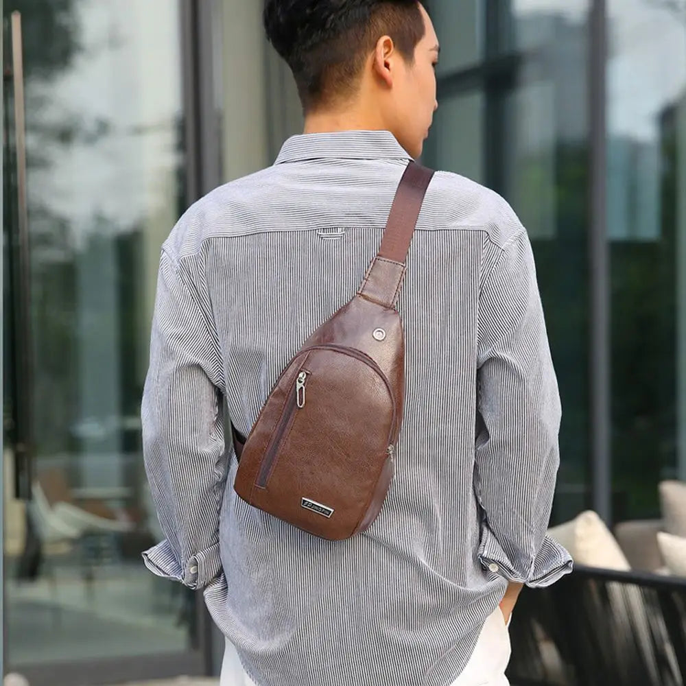 Man Bag Simple With Earphone Hole Phone Shopping Travel Messenger Bag Crossbody Bag PU Leather Men's Handbag