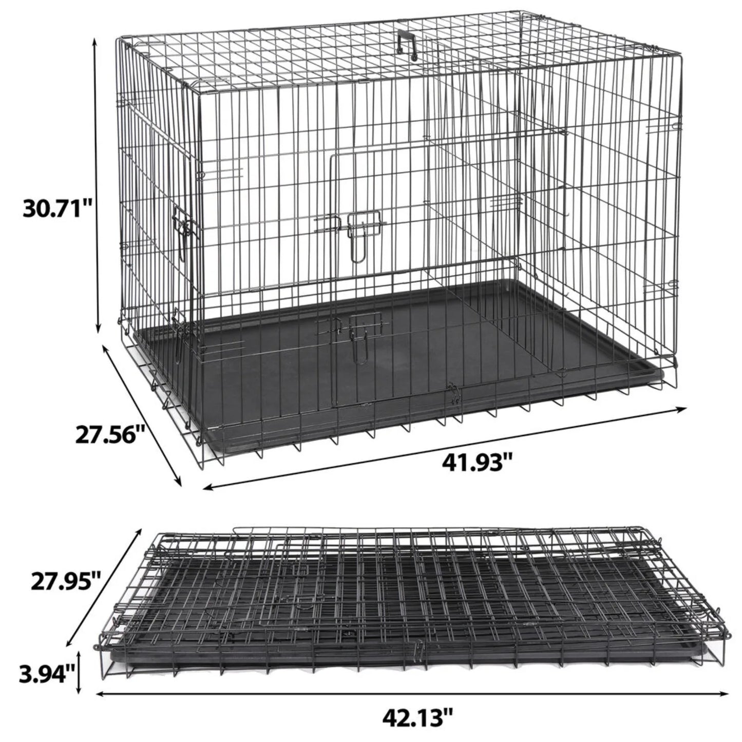 42" Dog Crate Folding Dog Kennel Metal Pet Dog Cage 2 Doors with Tray Pan Black United States