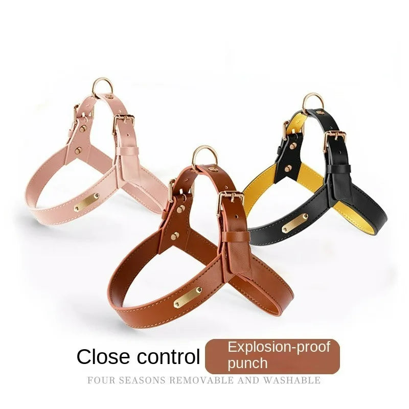 Waterproof Leather Dog Breast Strap Hand Holding Rope Vest-Style Medium Large Dog Explosion-Proof Leash Outing Pet Supplies