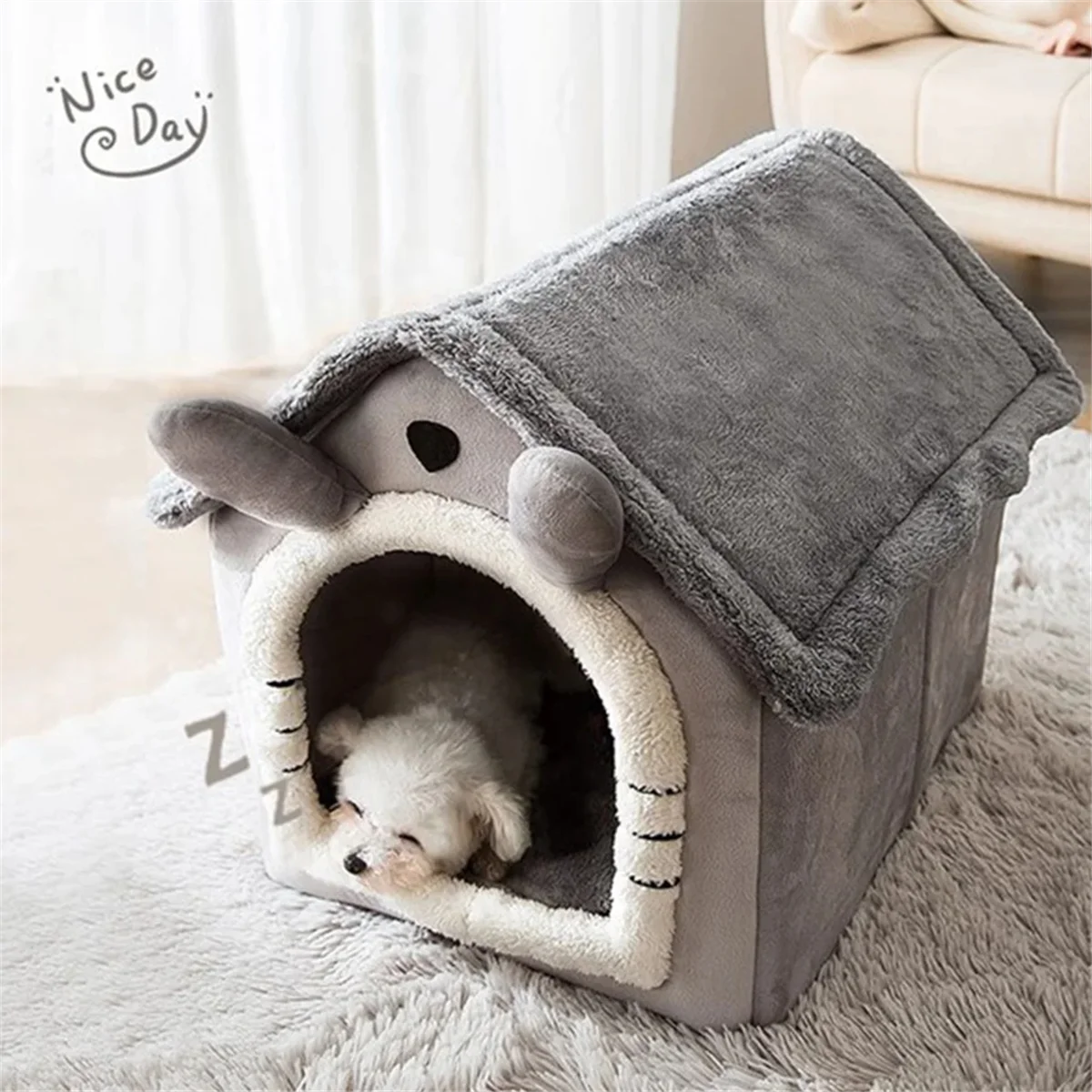 Cat/Dog Bed Removableand Washable Foldable Pet Sleepping Bed Cat House Kennel for Dog House Indoor Cat Nest L