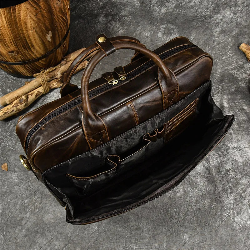 Large Genuine Leather Handbag for Men Business Laptop Bag Male Travel Briefcase Fashion Real Cowhide Computer Shoulder Bag