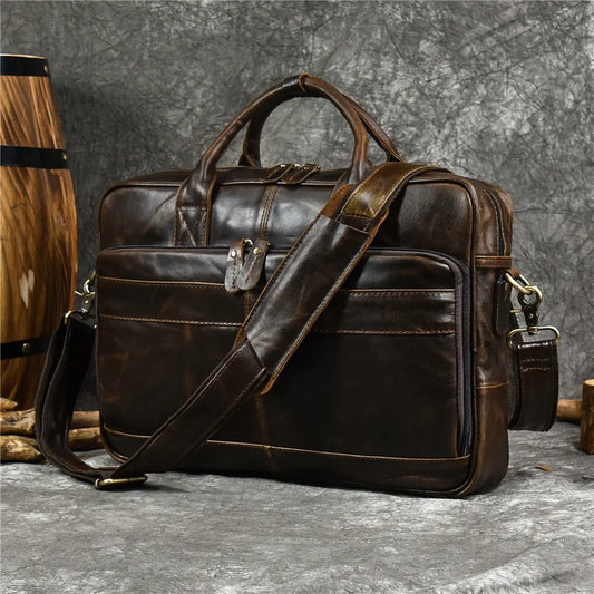 Large Genuine Leather Handbag for Men Business Laptop Bag Male Travel Briefcase Fashion Real Cowhide Computer Shoulder Bag